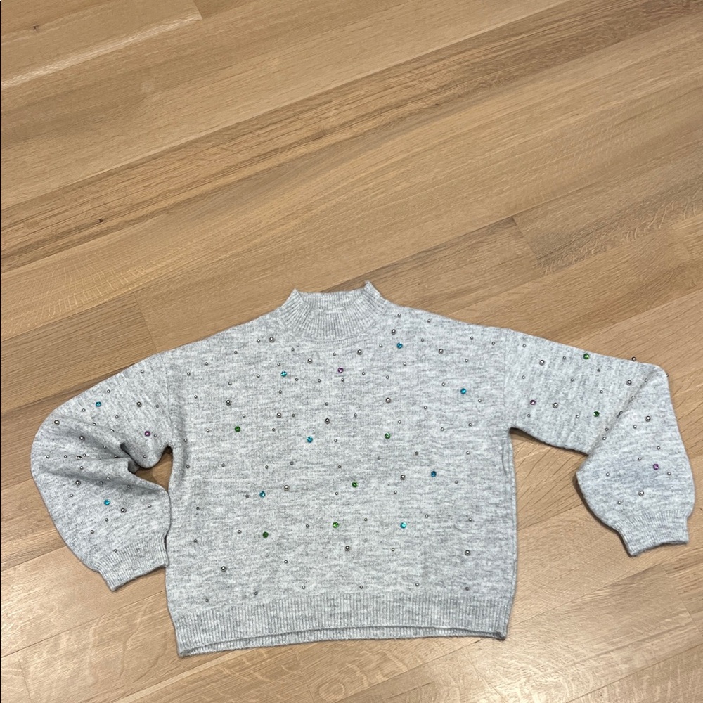 Primark Gray Crew Neck Sweater with Colorful Accents